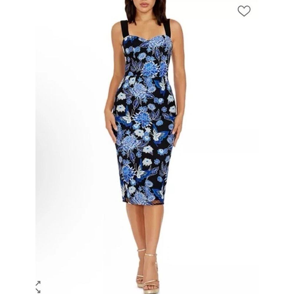 Dress the Population Nicole Floral Print Midi Dress XXS NWT